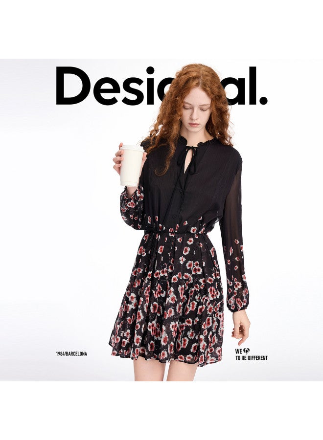 DESIGUAL spring-summer 2025 New Arrival: Floral Print Belted Midi Dress In Lightweight Fabric - Image 3