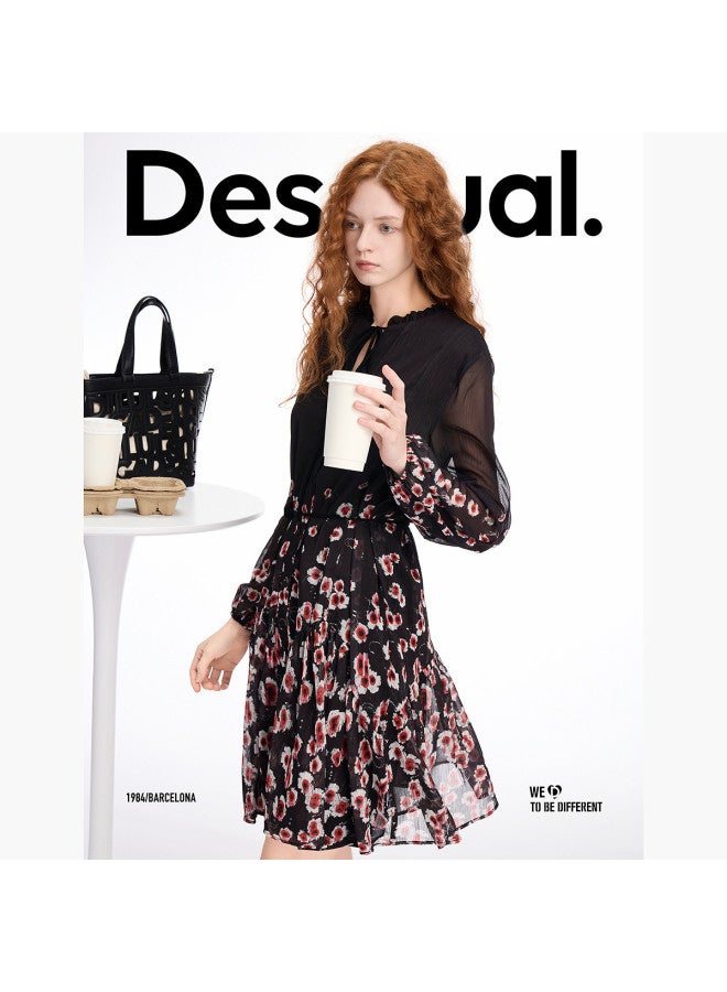 DESIGUAL spring-summer 2025 New Arrival: Floral Print Belted Midi Dress In Lightweight Fabric - Image 4