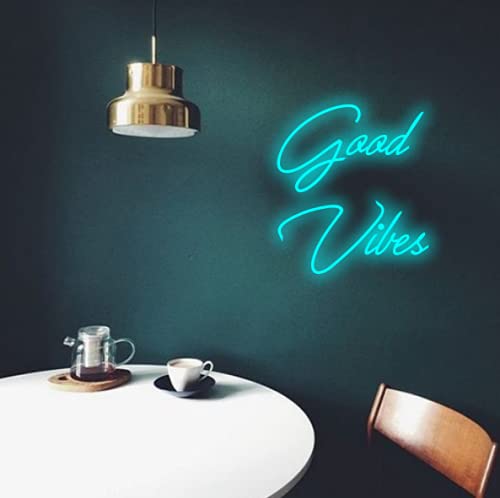 Good Vibes LED Neon Sign 12x12 inches with Adaptor Ice Blue  - Image 1