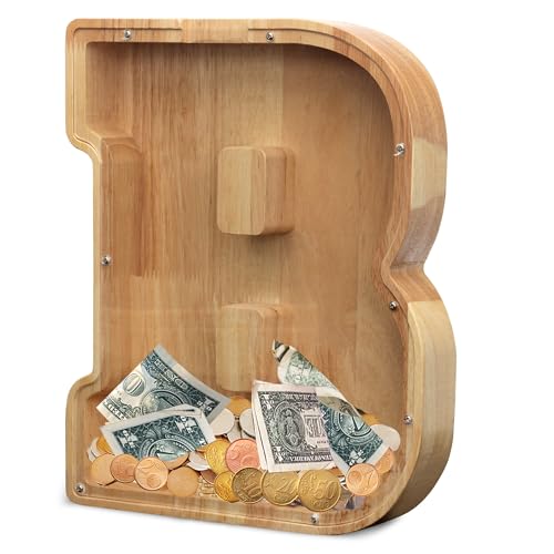 AORCMITN Extra Large Wooden Letter Coin Piggy Bank for Boys Girls Kids Toddler Alphabet B Money Bank InitialB12 - Image 1