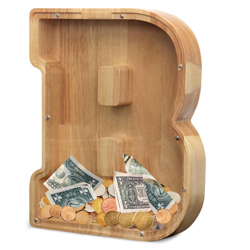 AORCMITN Extra Large Wooden Letter Coin Piggy Bank for Boys Girls Kids Toddler Alphabet B Money Bank InitialB12 - Image 3