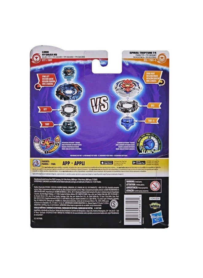 BeyBlade باي بليد بيرست سيرج دوال كولكشن باك هايبرسفير لورد هيدراكس H5 و سلاينغ شوك سبايرال تريبتون T4 لعبة قتال توب تويز - Image 4