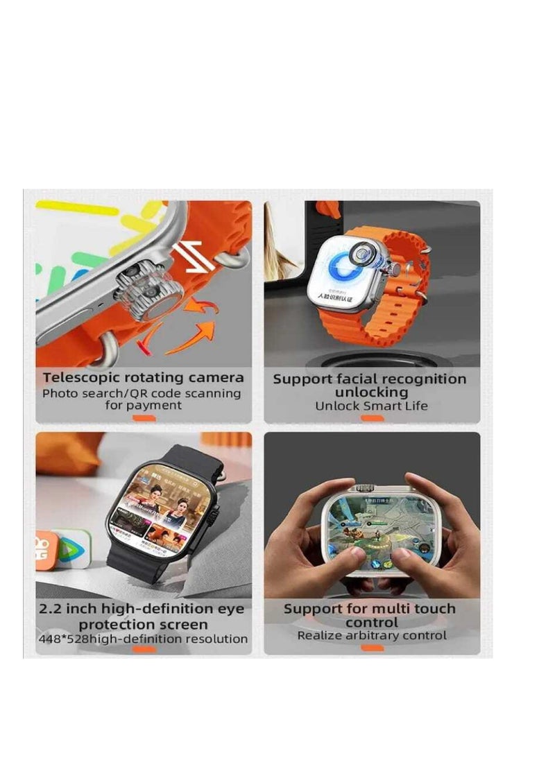 Smartbarry - C96 Ultra Android Smartwatch With Sim and 6Gb Ram 64Gb Rom Rotating camera 2 set Strap - BLACK - Image 1