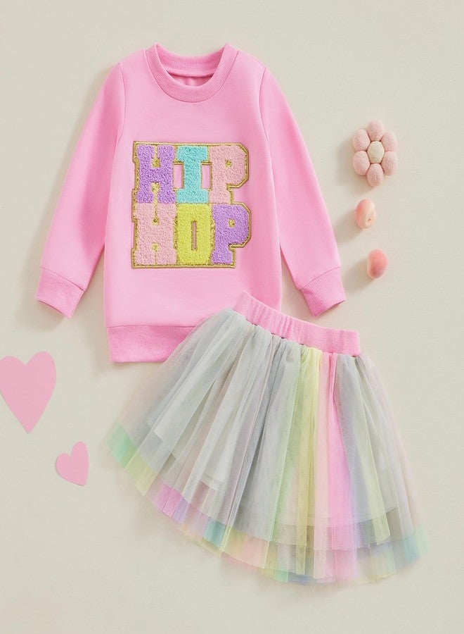 JLKGICF Toddler Girl Easter Outfit Baby Easter Dress Bunny Letter Print T-shirt and Tulle Tutu Skirts Little Girls Clothes (Hiphop Pink, 5-6 Years) - Image 4