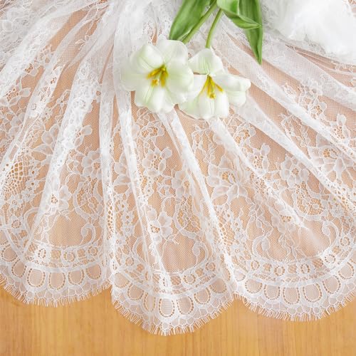 BCOOL B-COOL White Lace Tablecloth 5 Pieces 60x120 Inch Fall Embroidered Table Cloth Wedding Overlay Tablecloths for Thanksgiving Day Party Solid Rectangular Table Decorations Christmas - Image 4