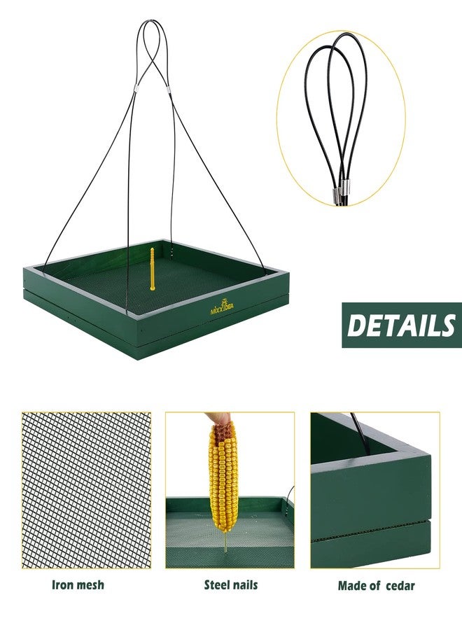 MIXXIDEA Bird Feeder Hanging Tray, Seed Tray Wooden Platform Hummingbird Feeder Hanging Tray Mesh Seed Platform for Garden Yard Outside Decoration Attracting for Wild Birds (Green-1pk) - Image 4