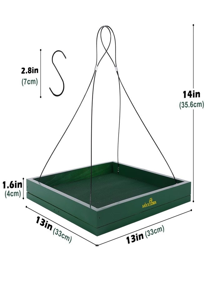 MIXXIDEA Bird Feeder Hanging Tray, Seed Tray Wooden Platform Hummingbird Feeder Hanging Tray Mesh Seed Platform for Garden Yard Outside Decoration Attracting for Wild Birds (Green-1pk) - Image 3
