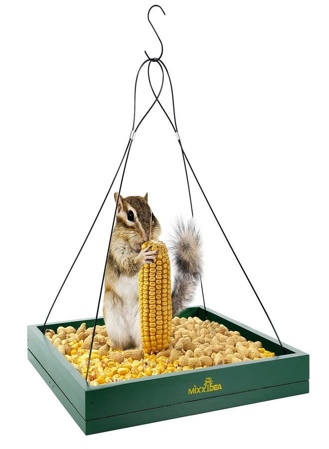 MIXXIDEA Bird Feeder Hanging Tray, Seed Tray Wooden Platform Hummingbird Feeder Hanging Tray Mesh Seed Platform for Garden Yard Outside Decoration Attracting for Wild Birds (Green-1pk) - Image 2