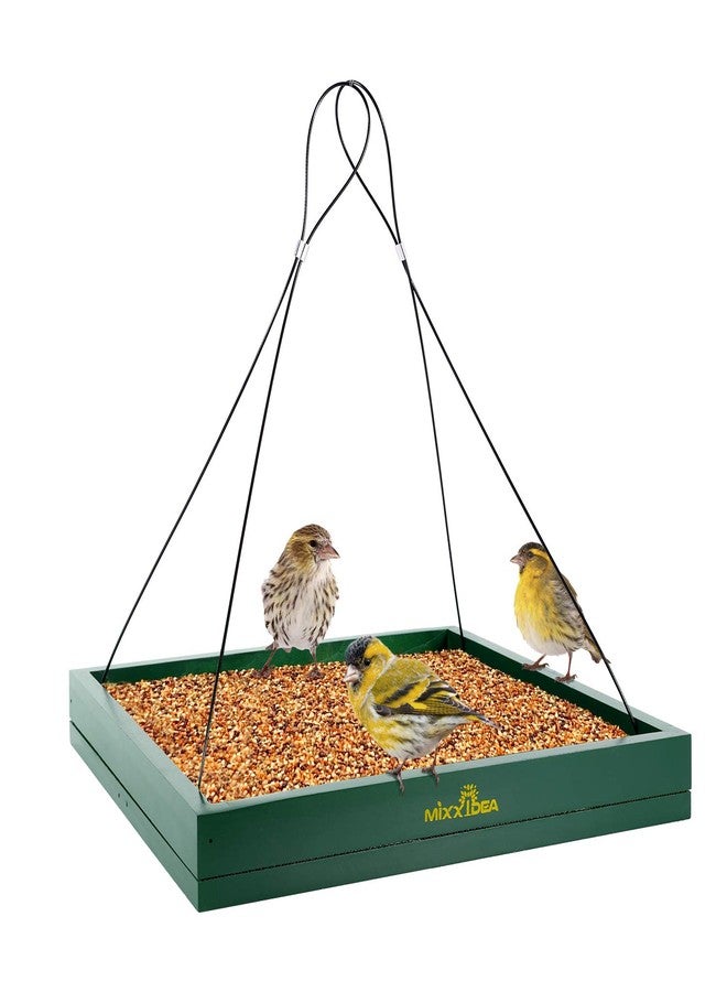 MIXXIDEA Bird Feeder Hanging Tray, Seed Tray Wooden Platform Hummingbird Feeder Hanging Tray Mesh Seed Platform for Garden Yard Outside Decoration Attracting for Wild Birds (Green-1pk) - Image 1