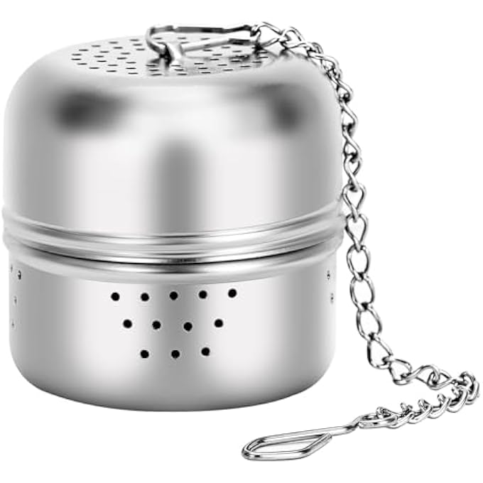 كاست ويف مصفاة شاي 14 بوصة من الفولاذ المقاوم للصدأ مع خطاف سلسلة وأكياس فلتر شاي قابلة لإعادة الاستخدام وناشرات كرة شاي شبكية للشاي الأسود والشاي السائب الفضي - Image 2