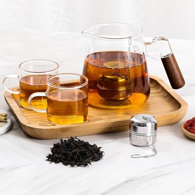 كاست ويف مصفاة شاي 14 بوصة من الفولاذ المقاوم للصدأ مع خطاف سلسلة وأكياس فلتر شاي قابلة لإعادة الاستخدام وناشرات كرة شاي شبكية للشاي الأسود والشاي السائب الفضي - Image 3