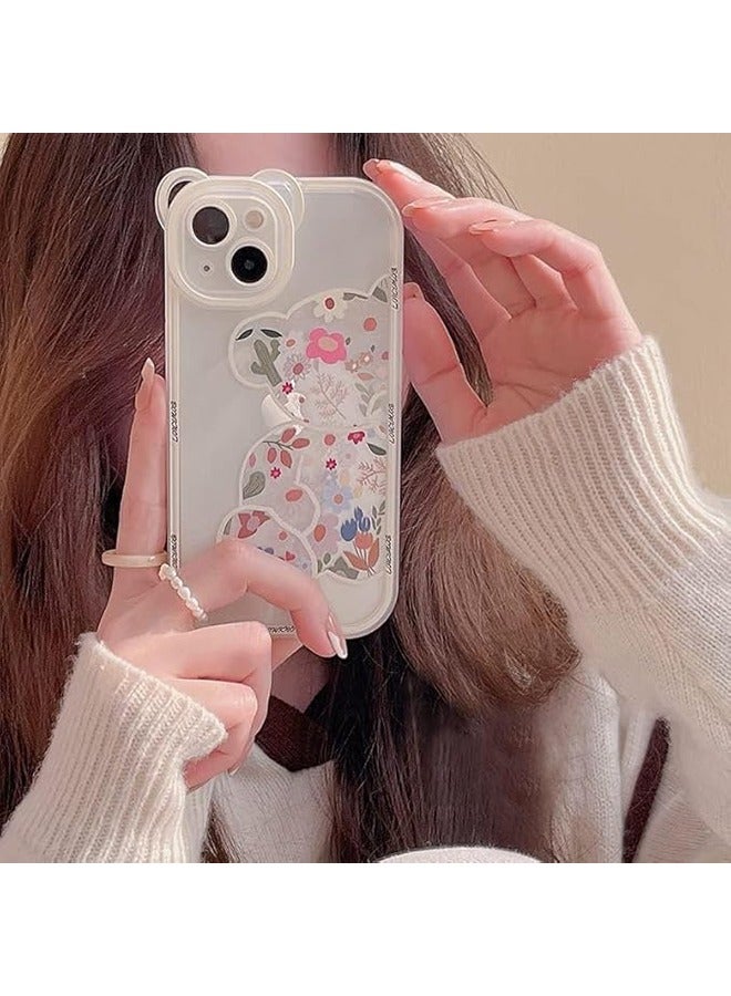 Compatible with iPhone 13 Case, Cute Flowers Bear Camera Protector Clear Case Cover with Lovely Strap Bracelet Chain Girls Women Case for iPhone 13  - Image 2