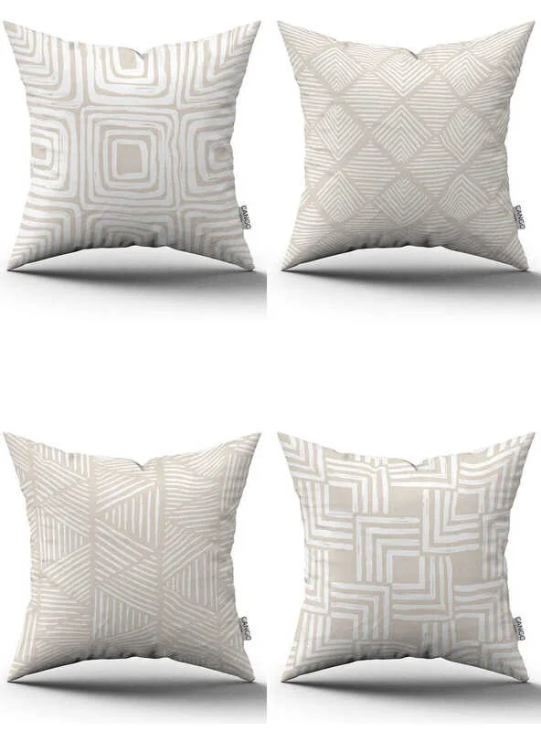 Set Of 4 White Boho Chic Printed Pillow Covers Set Of 4 White Boho Chic Printed Pillow Covers