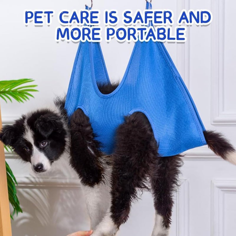 Earwig Dog Grooming Hammock Harness, Restraint Bag, Pet Grooming Sling Helper with 2 Hooks for Dog Cat Bathing, Grooming, Nail Trimming, Claw Care (Blue). - Image 3