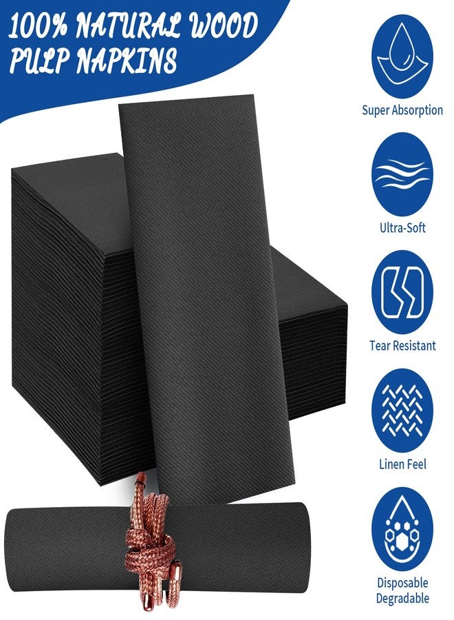MEINV Linen-Feel Black Paper Napkins, 100 Pack Decorative Cloth-Like Dinner Napkins, Disposable Soft and Absorbent Premium Guest Dinner Paper for Hotel, Restaurant, Events, Party, Wedding - Image 3