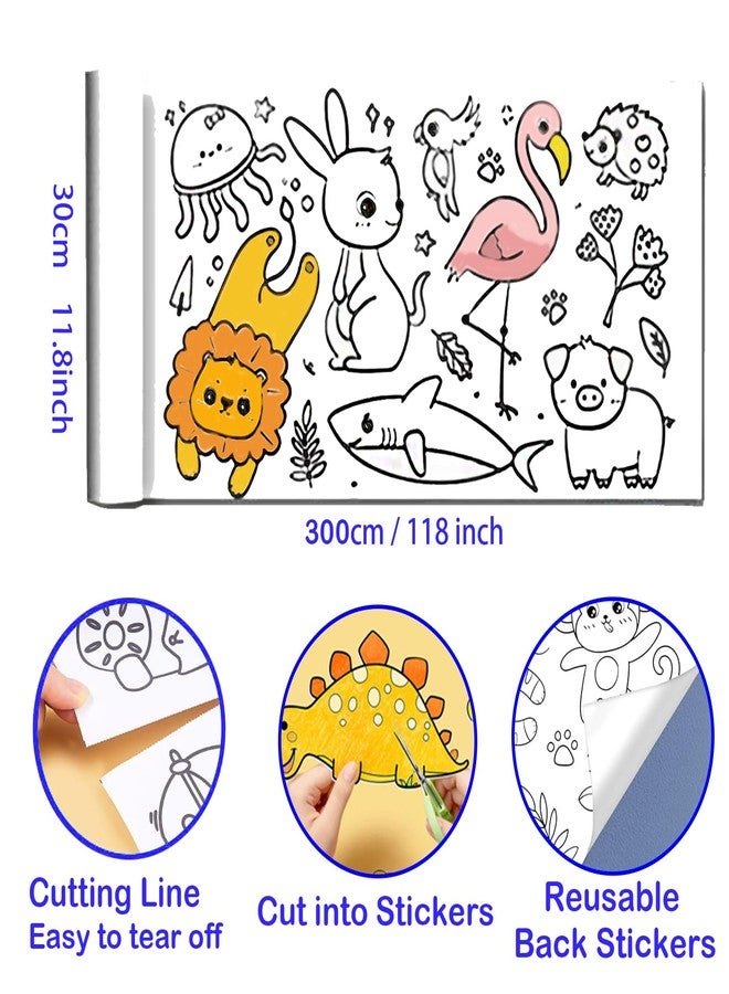 USGohin Coloring Paper Roll for Kids 2 Rolls, Sticky Children's Drawing Sheet Roll for Toddlers, 118x11.8″ Large Painting Page for Kindergarten Home Kids Birthday Party (6 Themes A + Dinosaur) - Image 4