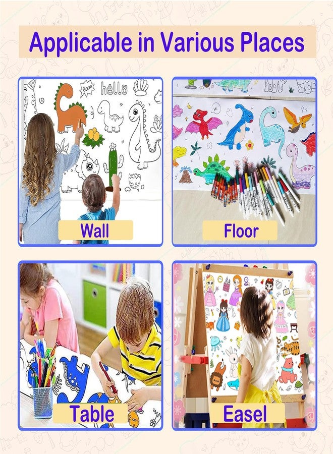 USGohin Coloring Paper Roll for Kids 2 Rolls, Sticky Children's Drawing Sheet Roll for Toddlers, 118x11.8″ Large Painting Page for Kindergarten Home Kids Birthday Party (6 Themes A + Dinosaur) - Image 3