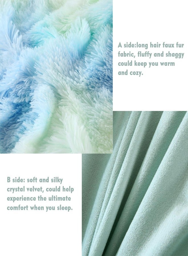 PERFEMET 3 Pcs Long Faux Fur Fluffy Full Comforter Sets Colorful Tie Dye Shaggy Furry Green Bedding Set for Girls Soft Plush Velvet Rainbow Bedding Quilt Set(Green, Full) - Image 5