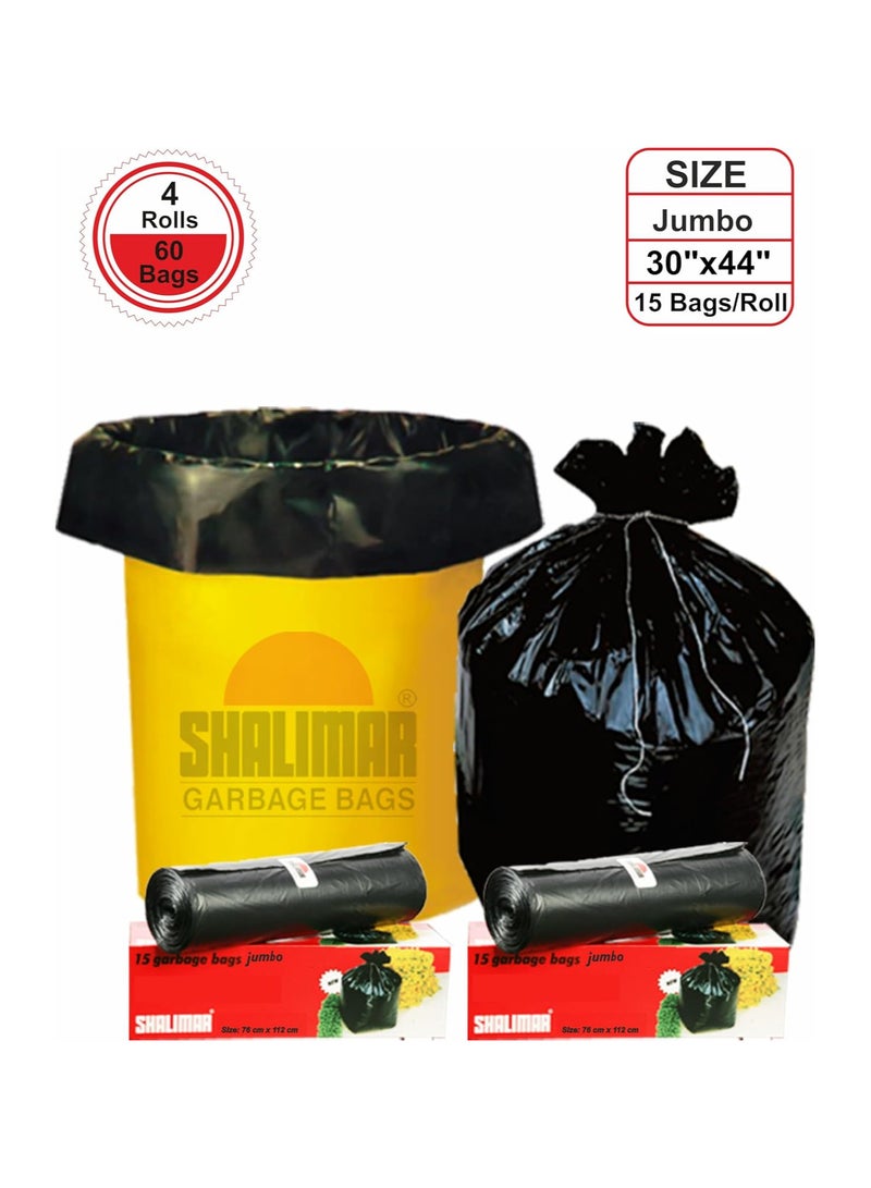 shalimar Shalimar Jumbo Garbage Bag – 60 Bags (4 Rolls) – 76 x 114 cm – Fits 50 to 60 Gallon Bins – Heavy-Duty Plastic Dustbin/Trash Bags – Leak-Proof – Black  - Image 5