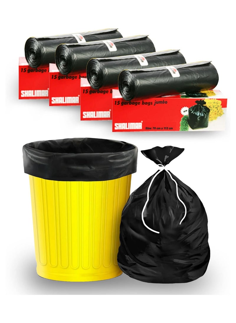 shalimar Shalimar Jumbo Garbage Bag – 60 Bags (4 Rolls) – 76 x 114 cm – Fits 50 to 60 Gallon Bins – Heavy-Duty Plastic Dustbin/Trash Bags – Leak-Proof – Black  - Image 1