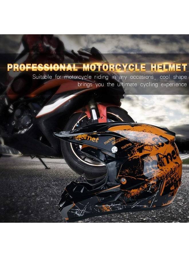 أوزيغالور خوذة موتوكروس مع نظارات واقية وقفازات، خوذة دراجة نارية كاملة الوجه للشباب للطرق الوعرة لموتوكروس MTB BMX ATV للطرق الوعرة، برتقالي، مقاس L (56-57 سم) - Image 3