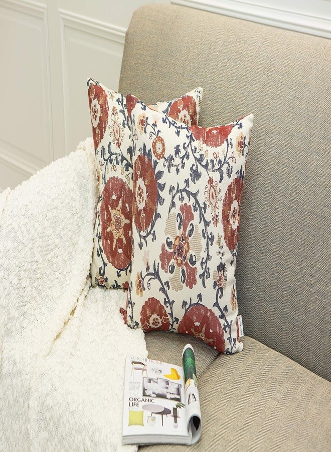 Mika Home Pack of 2 Jacquard Circle Floral Throw Pillow Shell Vintage Cushion Cover for 20X20 Inserts Cream Red - Image 2