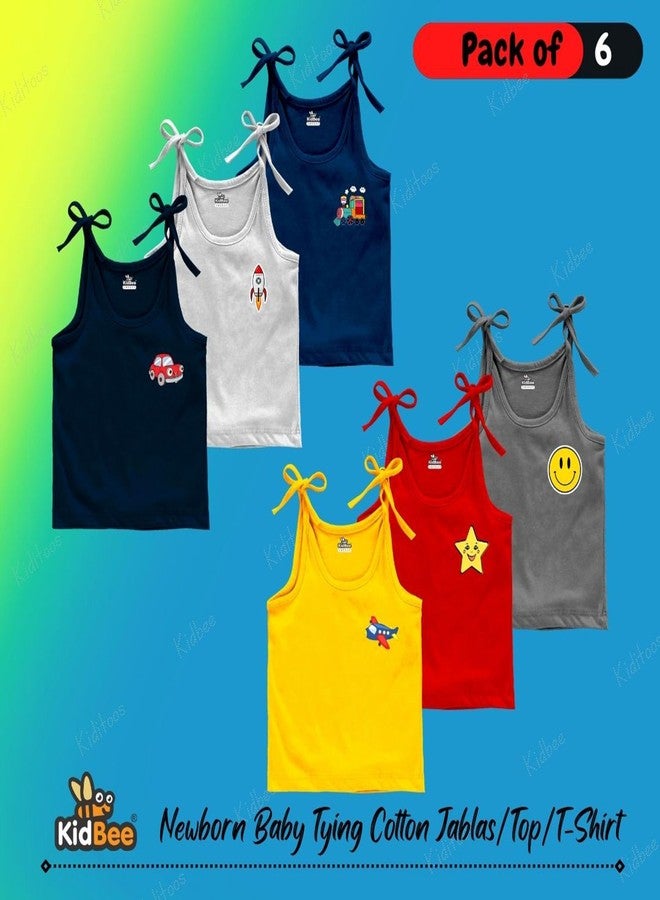 Kidbee Baby Boy's & Girl's Tie-Up Cotton Jhabla/Vest/Shirt/Jabla (Set of 6) (0-3 Months, PL-JBT-Multicolor-6pc) - Image 3