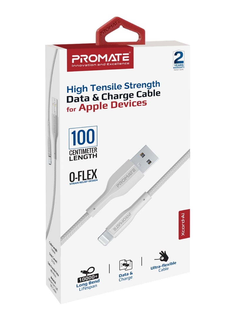 PROMATE USB-A to Lightning Cable 200cm, High Tensile Strength, Premium Fast Charging & Data Sync, Anti-Tangle Silicone Cord, For Lightning Apple Devices White - Image 4