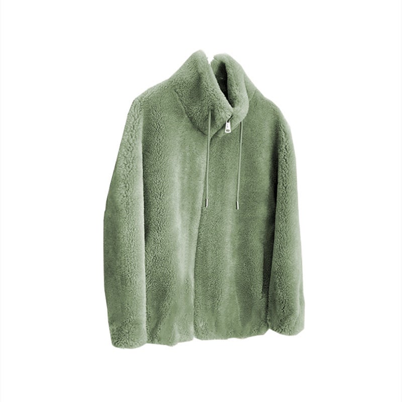 Womens Fashionable Coat Ins Winter fleece-lined Thickened Double-sided Fleece Vertical Collar Warm Sweater Womens Cardigan Zipper Fleece Gray - Image 5