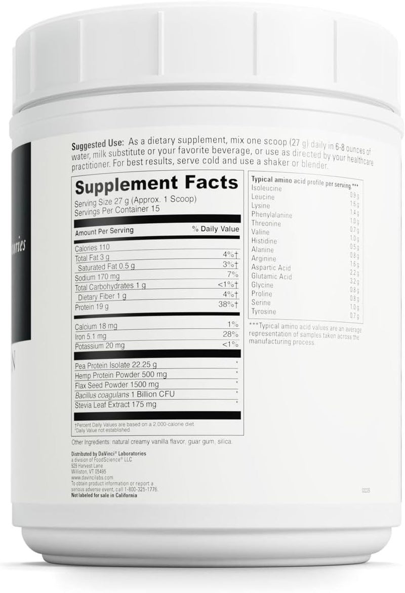DaVinci Labs Vegan Protein  Protein Powder Supplement Supports Muscle  Tissue Repair  Vegan Protein Supplement with Pea Protein  Flax Seed  Creamy Vanilla 15 Servings 405 g - Image 2