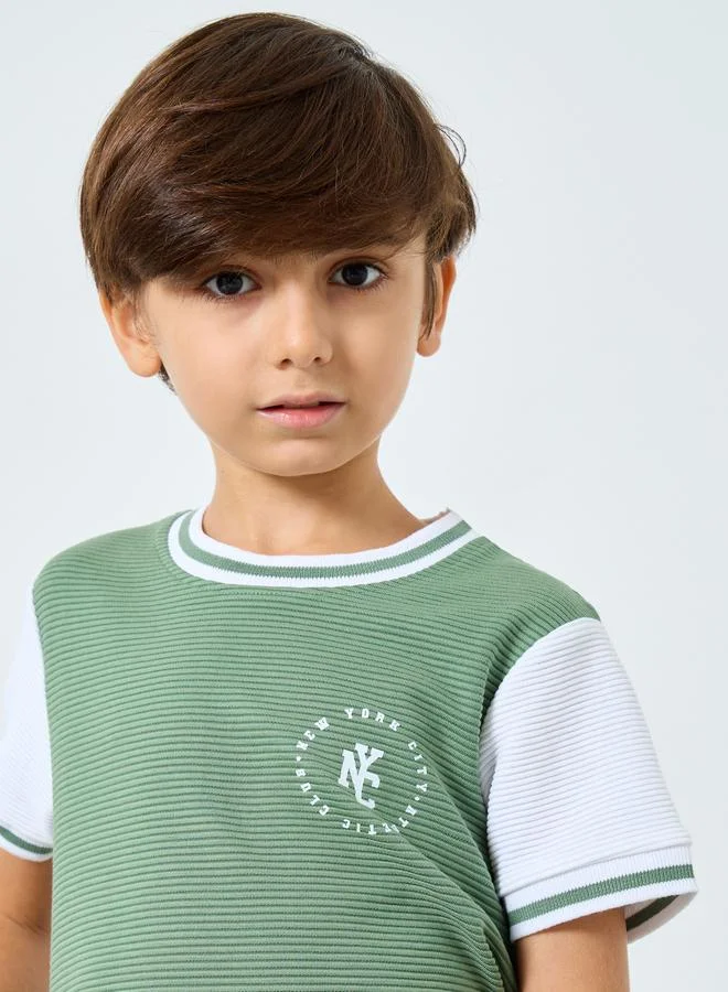Styli Styli Boys Green Contrast Tipping Ribbed T-Shirt and Shorts Set