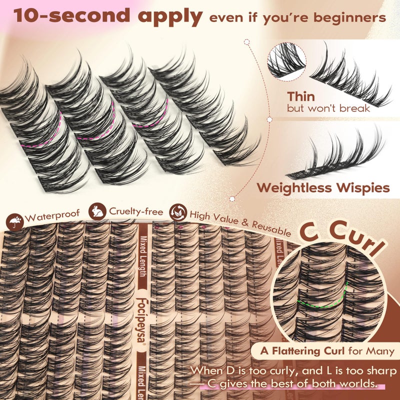 Focipeysa Lashes Clusters Wispy Natural Lash Clusters 10-16mm Eyelash Clusters Individual Eyelashes PestaÃ±as Postizas Naturales Fairy Eyelashes Extensions Natural False Eyelashes - Image 3
