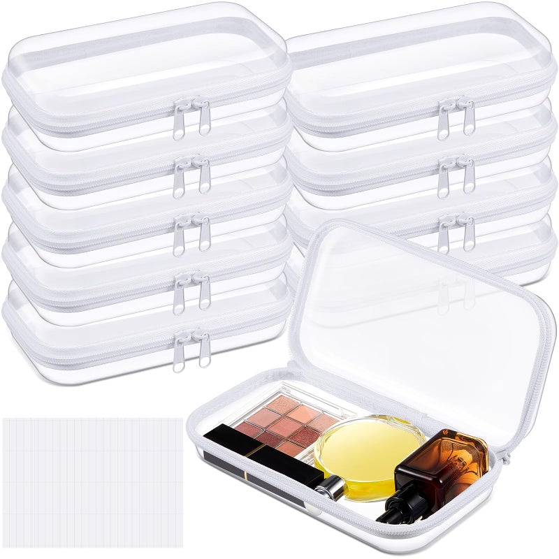 Sanwuta 10 Pcs Hard Zipper Case Clear Hard Pouches Plastic Zipper Pencil Portable Box Toy Storage Bins Plastic Container for Travel Toiletry Office Cosmetic Block Puzzle Organizer SClear - Image 2