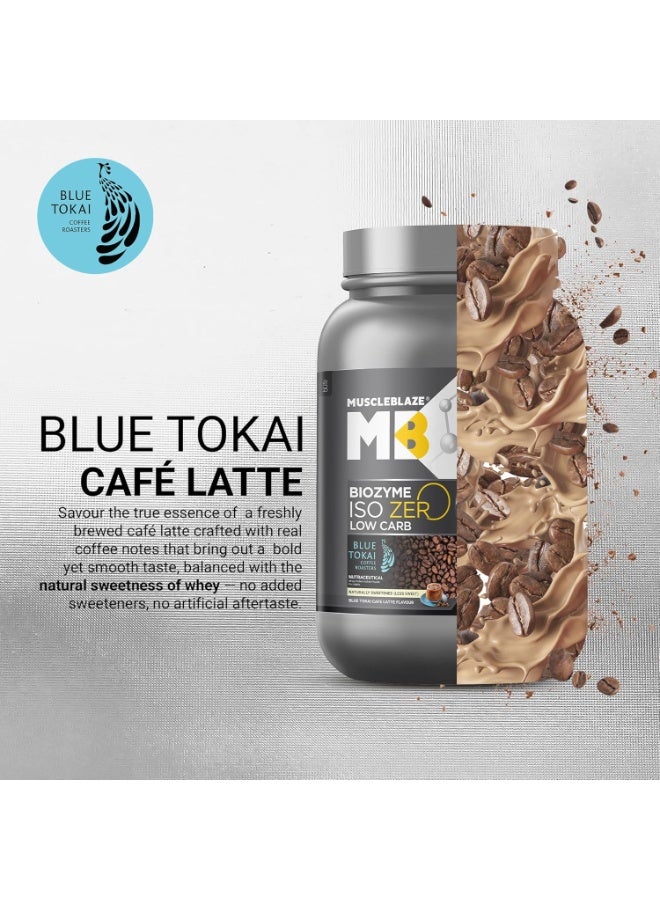 مسل بلايز MuscleBlaze Biozyme Iso-Zero، مسحوق بروتين مصل اللبن المعزول (Whey Isolate) قليل الكربوهيدرات بنكهة "بلو توكاي" كافيه لاتيه (1 كجم / 2.2 رطل) | 27 جم من بروتين مصل اللبن المعزول لكل مكيال | تركيبة معززة للامتصاص (EAF) حاصلة على براءة اختراع من الولايات المتحدة الأمريكية - Image 2