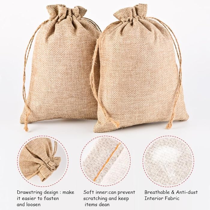 Deera Jute Drawstring Gift Bag | Jute Plain Pouch | Gift Pouches 16.5Cm X 22Cm - Brown (Pack Of 10) - Image 5