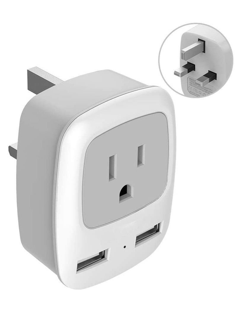 UK Ireland Hong Kong Power Adapter International Travel Plug with 2 USB Type G Converter Outlet Adapter Charger for USA to British England Scotland Irish Qatar London - Image 1