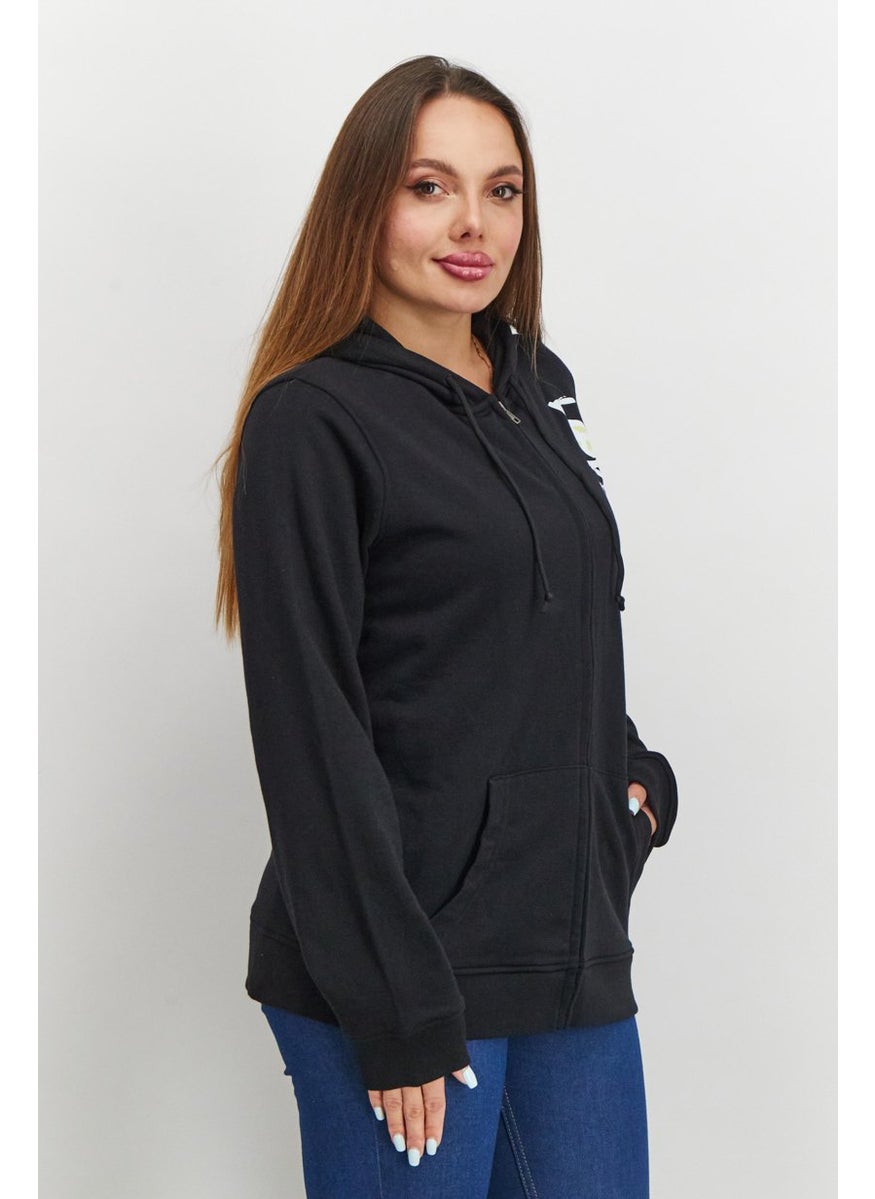 Love Moschino - Women Hooded Neck Graphic Sweatshirt, Black - Image 1