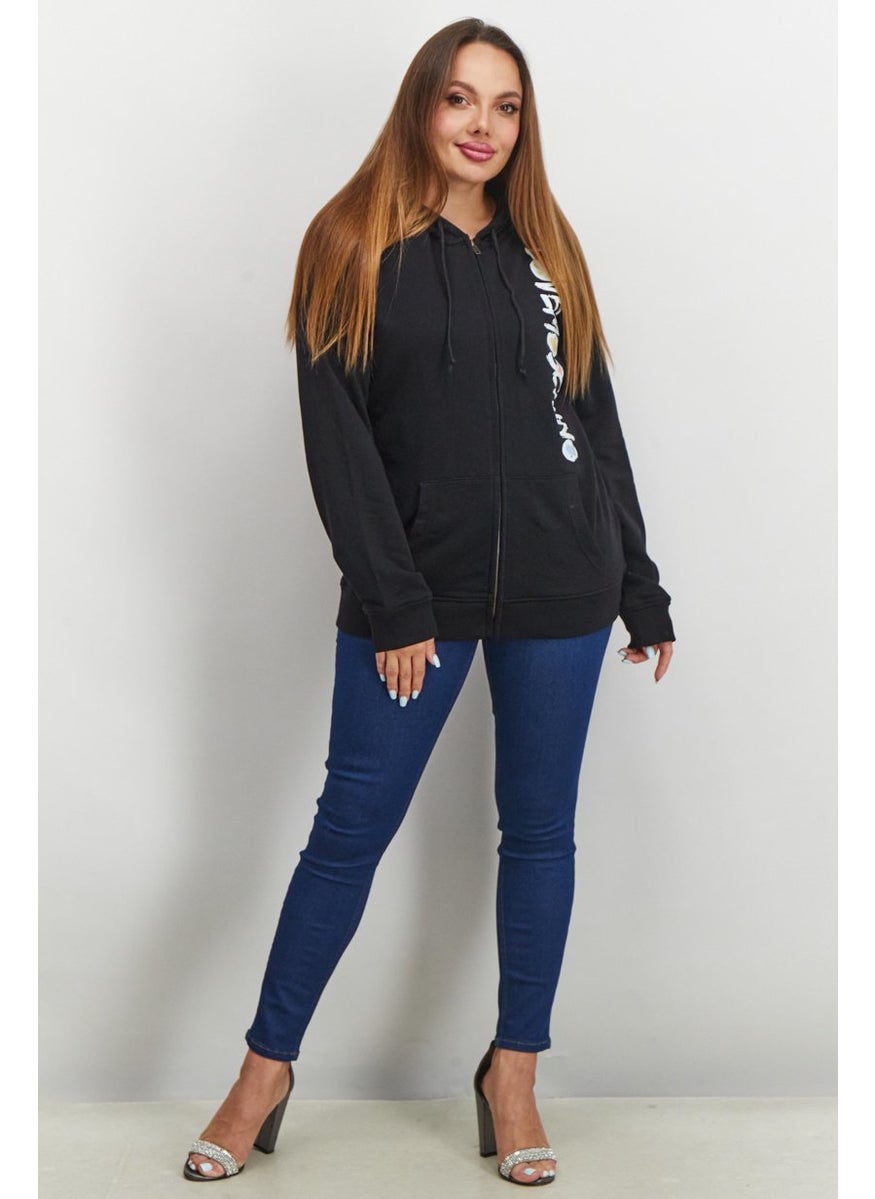 Love Moschino - Women Hooded Neck Graphic Sweatshirt, Black - Image 1