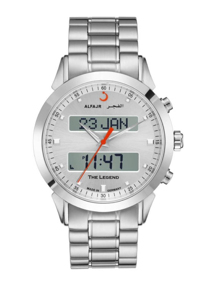 Al Fajr Men's Analog+Digital Round Shape Stainless Steel Wrist Watch WA-30S White Dial - 40 Mm