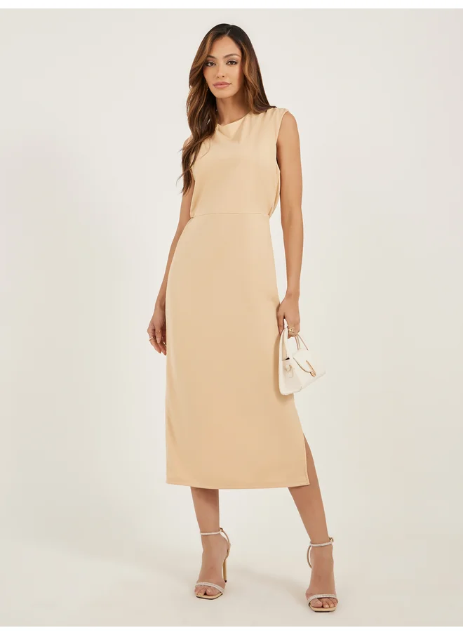 ستايلي Styli Plain Sleeveless Sheath Midi Dress