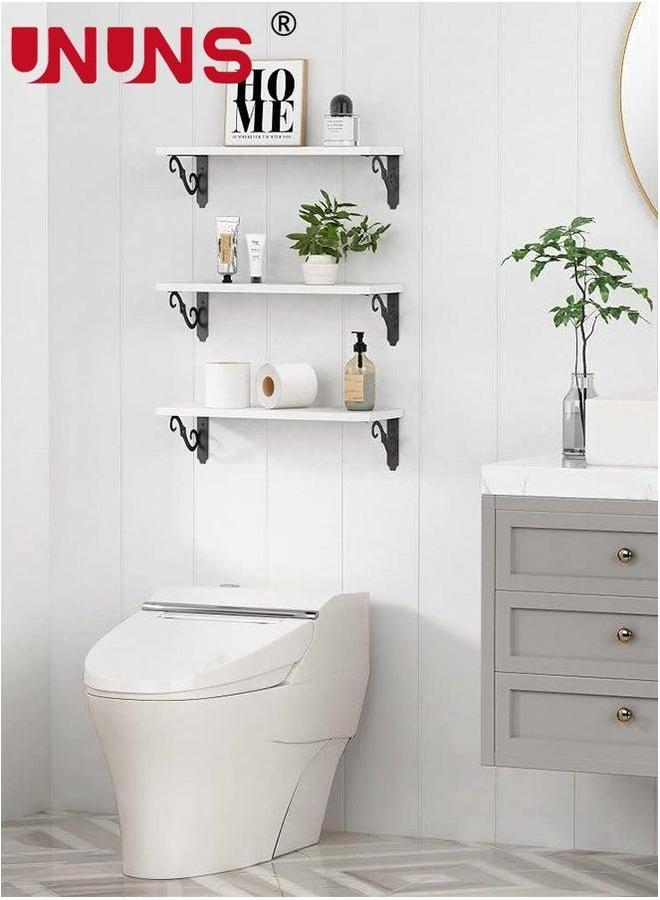 UNUNS Wood Floating Shelves For Wall,12 Inches Long Natural Wall Shelves,Wooden Crystal Display Shelf Living Room,Bedroom,Bathroom,Office,Closet,White,Set Of 3 - Image 2