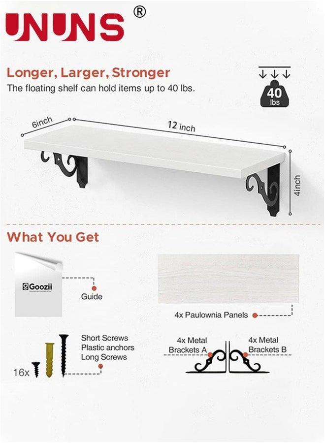 UNUNS Wood Floating Shelves For Wall,12 Inches Long Natural Wall Shelves,Wooden Crystal Display Shelf Living Room,Bedroom,Bathroom,Office,Closet,White,Set Of 3 - Image 3