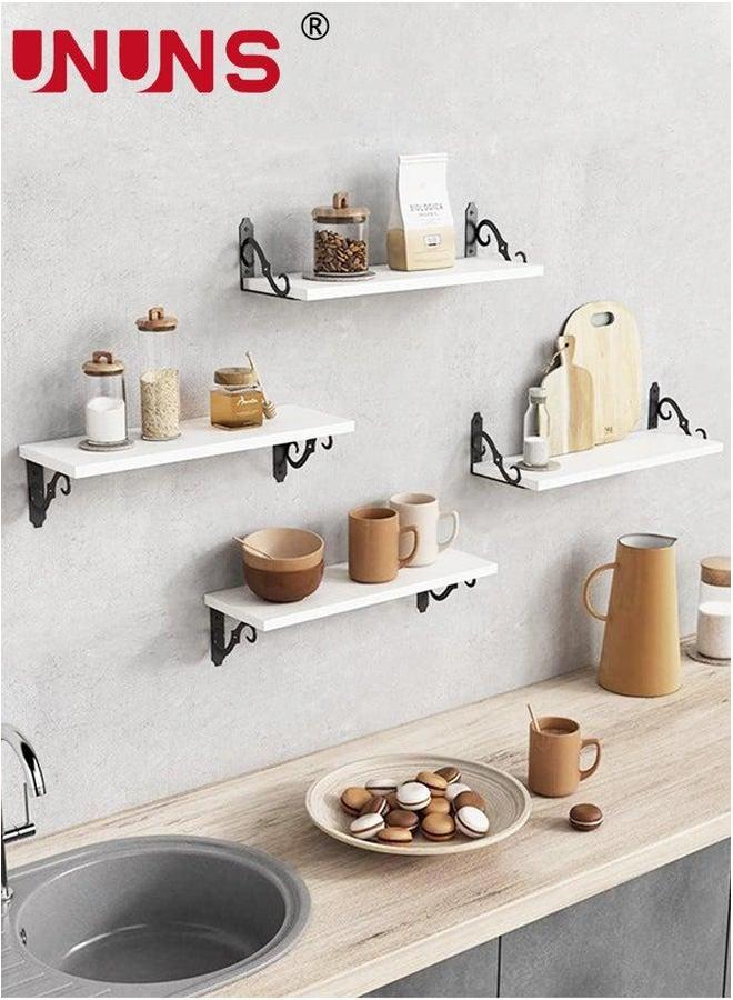 UNUNS Wood Floating Shelves For Wall,12 Inches Long Natural Wall Shelves,Wooden Crystal Display Shelf Living Room,Bedroom,Bathroom,Office,Closet,White,Set Of 3 - Image 4