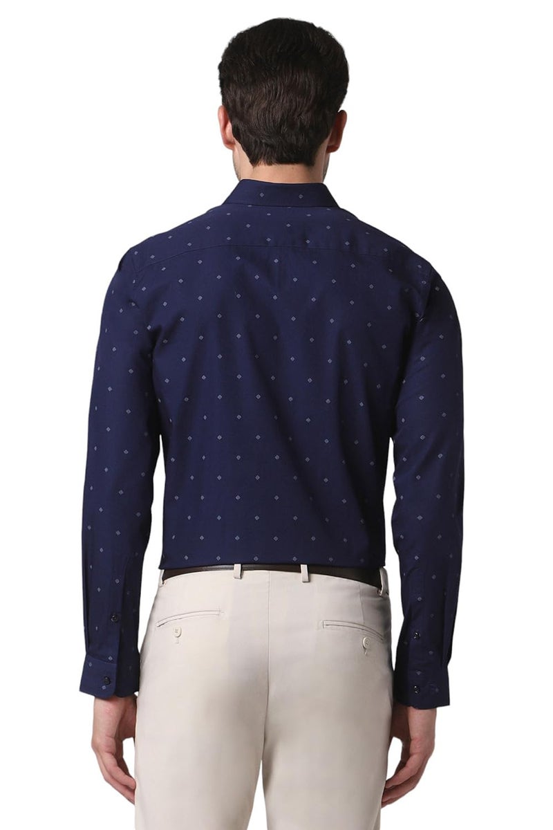 Peter England Men's Cotton Slim Fit Small Ditsy Printed Full Sleeve Shirt Navy - Image 3