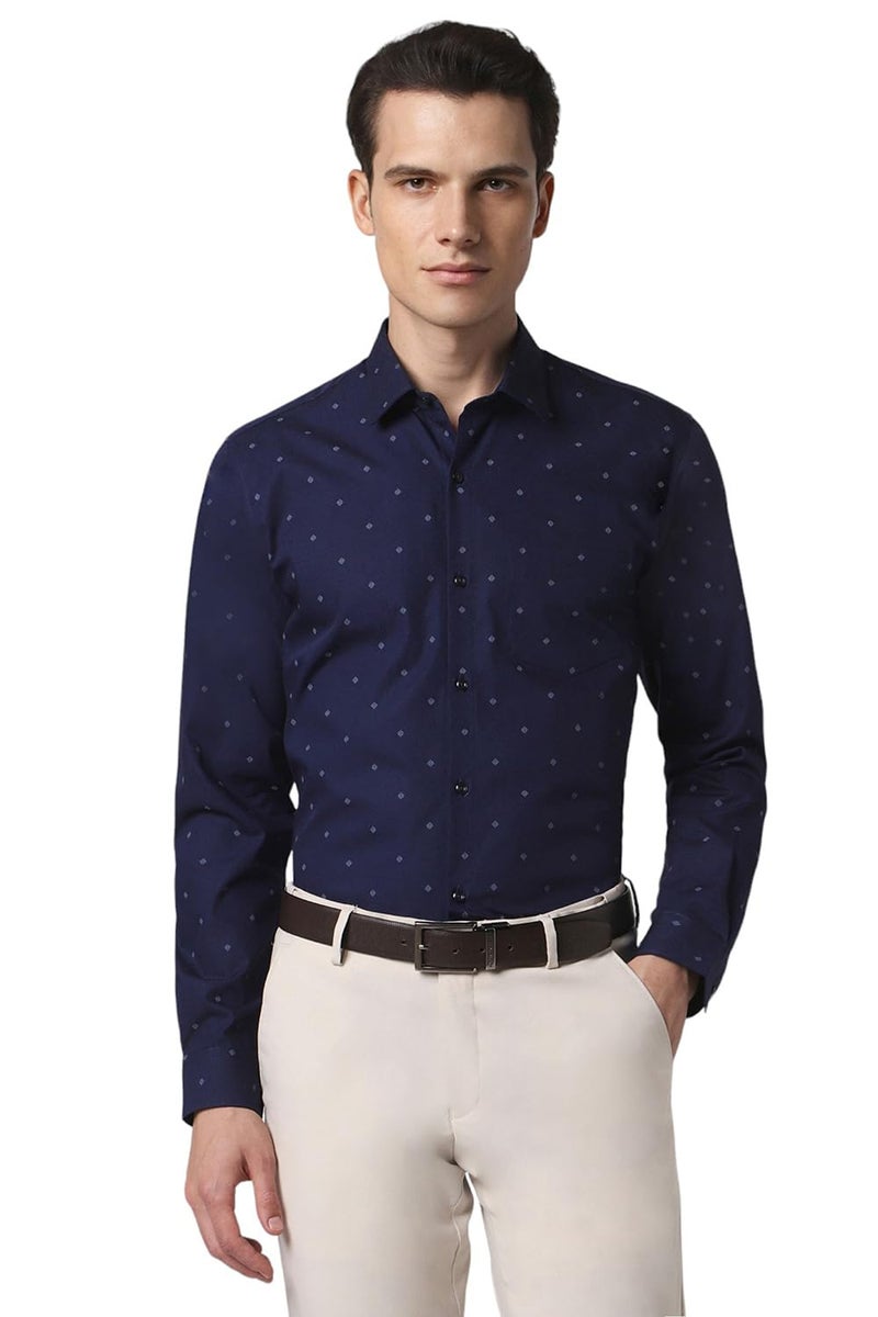 Peter England Men's Cotton Slim Fit Small Ditsy Printed Full Sleeve Shirt Navy - Image 1