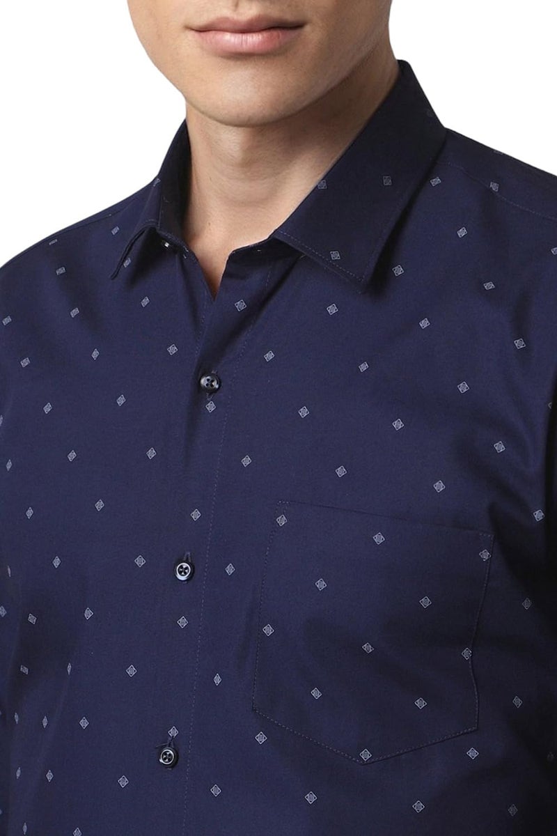 Peter England Men's Cotton Slim Fit Small Ditsy Printed Full Sleeve Shirt Navy - Image 5