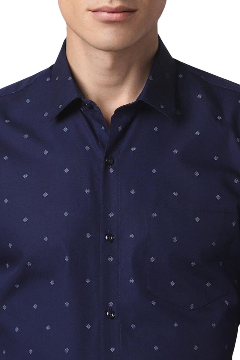 Peter England Men's Cotton Slim Fit Small Ditsy Printed Full Sleeve Shirt Navy - Image 4