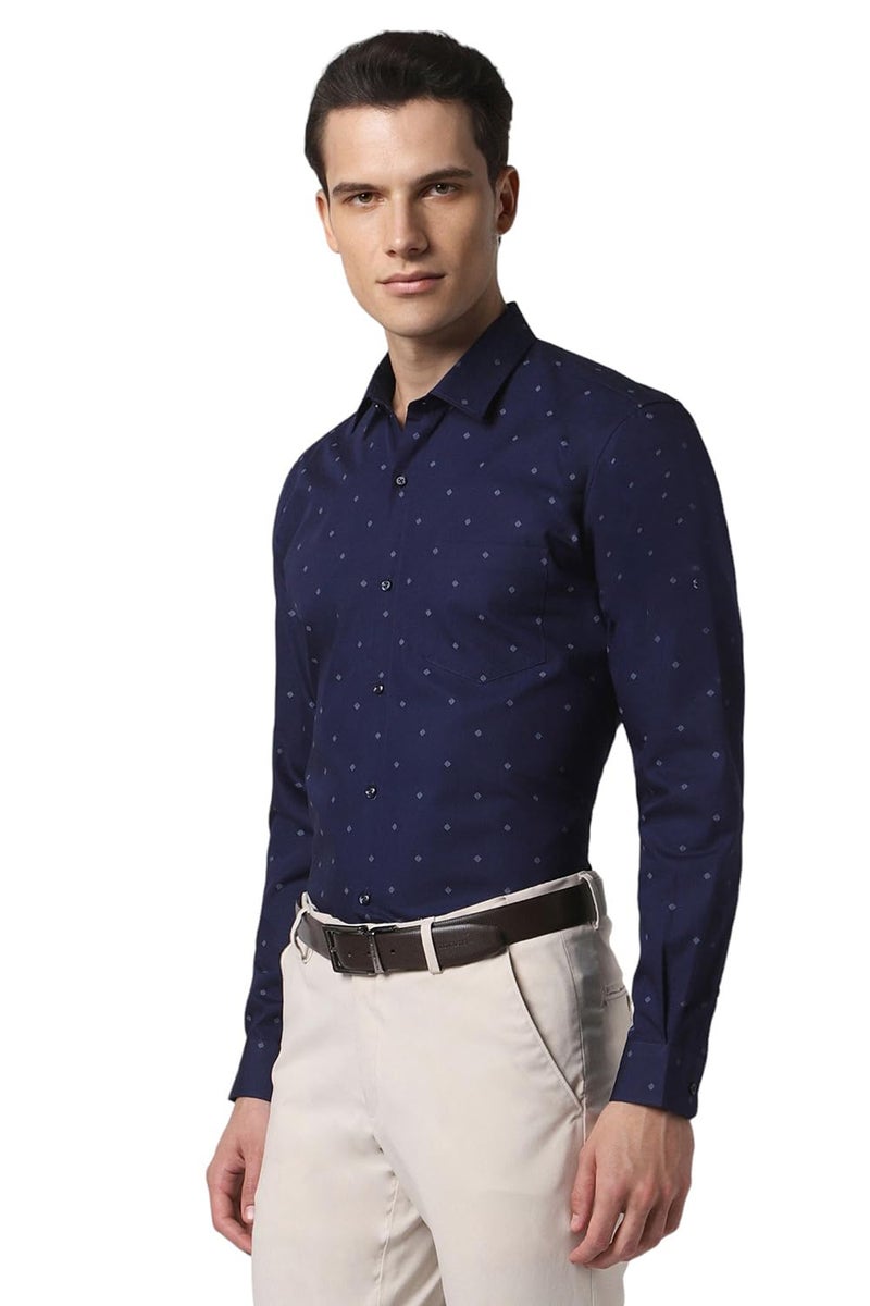 Peter England Men's Cotton Slim Fit Small Ditsy Printed Full Sleeve Shirt Navy - Image 2
