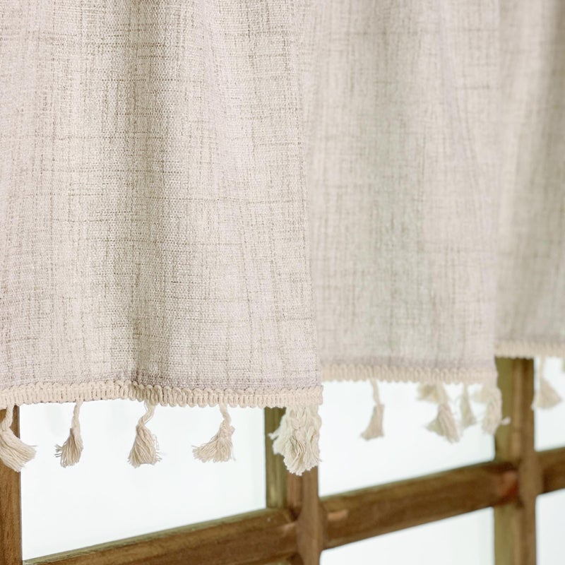 Oindec Faux Linen Tassel Kitchen Valances for Windows Modern Farmhouse Neutral Valance Curtains Topper Country Rustic Bathroom Small Window Treatment Boho Decor (54x15 inch, Natural) - Image 2