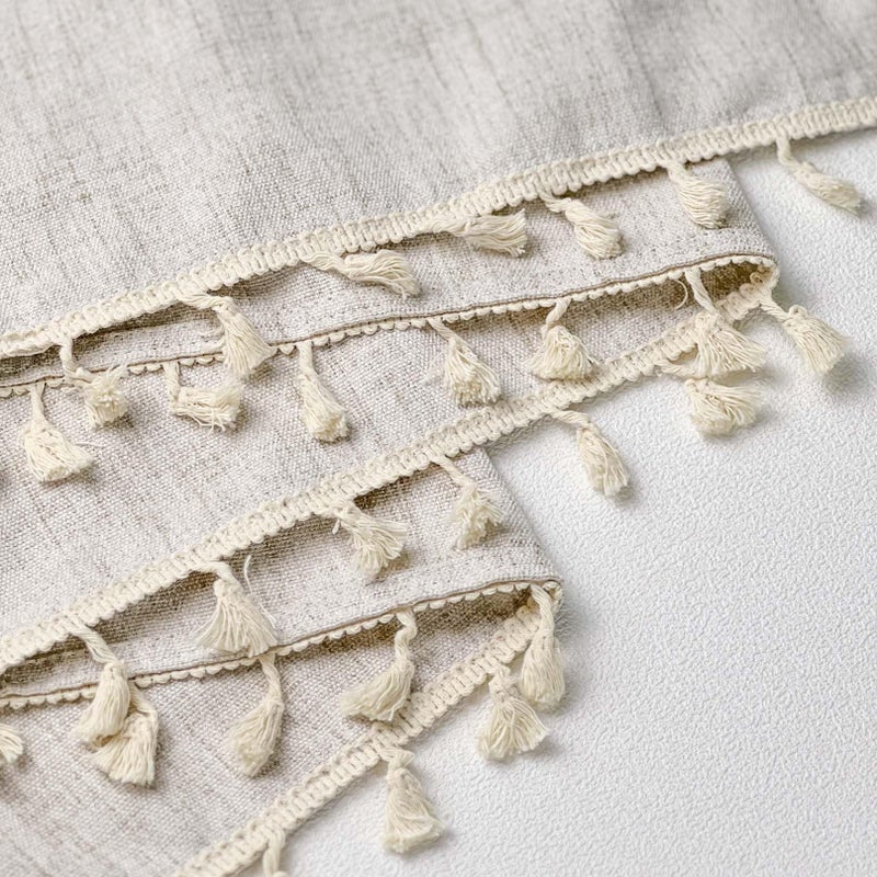 Oindec Faux Linen Tassel Kitchen Valances for Windows Modern Farmhouse Neutral Valance Curtains Topper Country Rustic Bathroom Small Window Treatment Boho Decor (54x15 inch, Natural) - Image 4